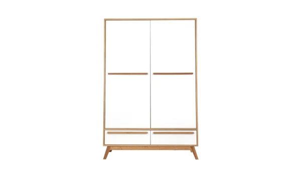 Armoire Design Avec Penderie Finition Bois Clair Et Blanc Mat L120 Cm HELIA 1