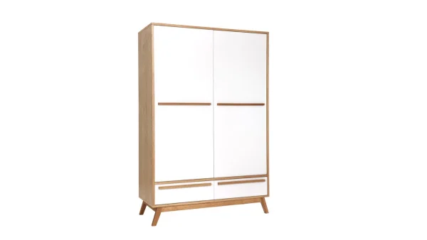 Armoire Design Avec Penderie Finition Bois Clair Et Blanc Mat L120 Cm HELIA 3