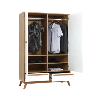 Armoire Design Avec Penderie Finition Bois Clair Et Blanc Mat L120 Cm HELIA mode tendance 12