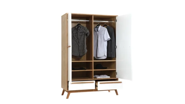 Armoire Design Avec Penderie Finition Bois Clair Et Blanc Mat L120 Cm HELIA 4