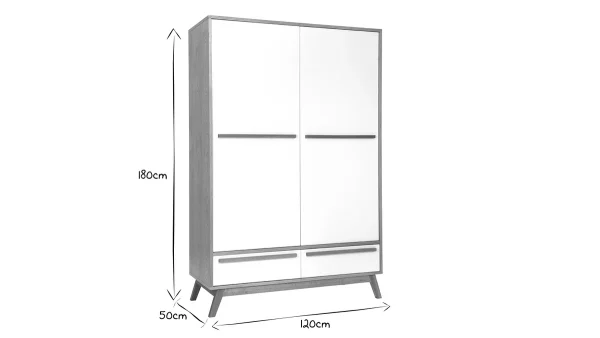 Armoire Design Avec Penderie Finition Bois Clair Et Blanc Mat L120 Cm HELIA 6