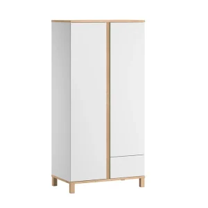 Armoire Scandinave Avec Penderie Et étagères Finition Blanc Mat Et Bois Chêne Clair L90 Cm EILIE 8