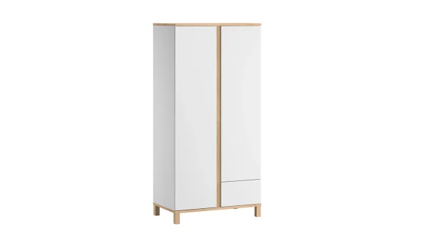 Armoire Scandinave Avec Penderie Et étagères Finition Blanc Mat Et Bois Chêne Clair L90 Cm EILIE 3