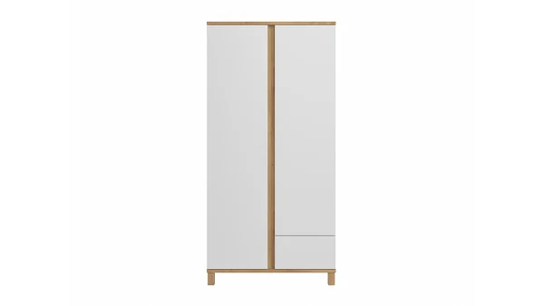 Armoire Scandinave Avec Penderie Et étagères Finition Blanc Mat Et Bois Chêne Clair L90 Cm EILIE Acheter Maintenant 1