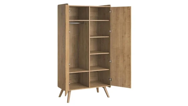 Armoire Scandinave Avec Penderie Et étagères Finition Bois Chêne L101 Cm MOA 3