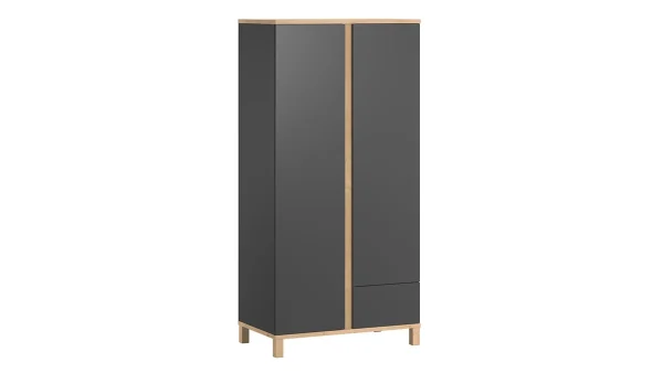 Armoire Scandinave Avec Penderie Et étagères Gris Anthracite Et Bois L90 Cm EILIE boutique pas cher 1