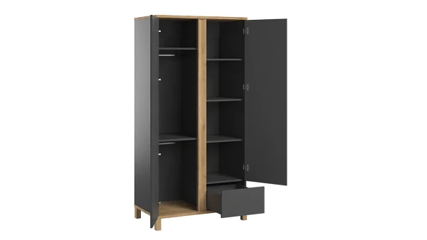 Armoire Scandinave Avec Penderie Et étagères Gris Anthracite Et Bois L90 Cm EILIE 3