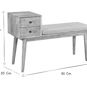 Banc D’entrée Avec Rangement Bois Massif 2 Tiroirs L110 Cm ALTY 22