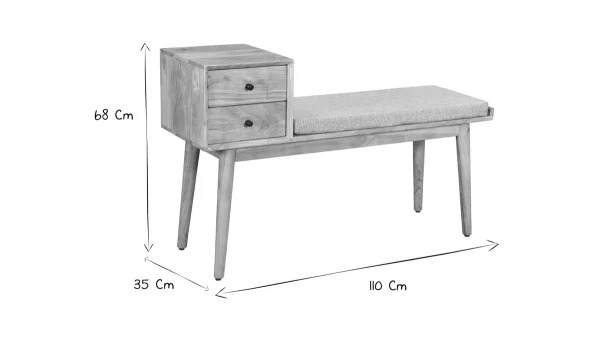 Banc D’entrée Avec Rangement Bois Massif 2 Tiroirs L110 Cm ALTY beauté 8