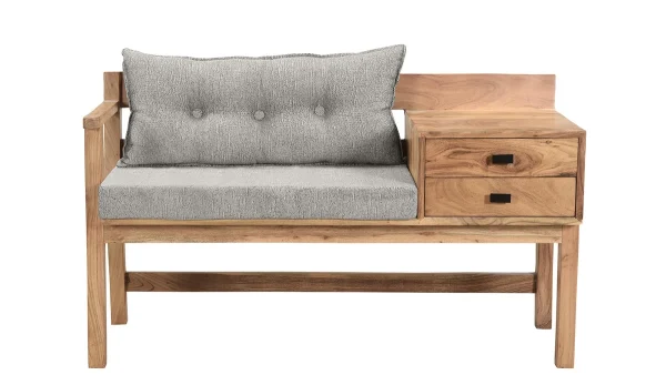 Banc D’entrée Avec Rangement Bois Massif Et Tissu Gris Chiné L115 Cm MENDOZA 1