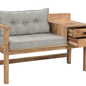 Banc D’entrée Avec Rangement Bois Massif Et Tissu Gris Chiné L115 Cm MENDOZA soldes officiel 10