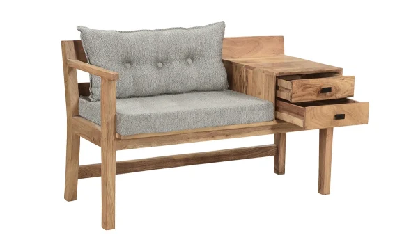 Banc D’entrée Avec Rangement Bois Massif Et Tissu Gris Chiné L115 Cm MENDOZA soldes officiel 3