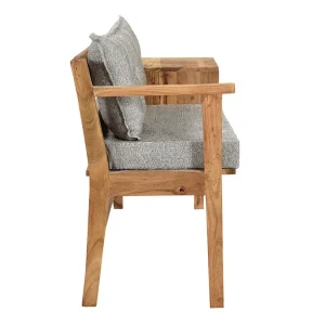 Banc D’entrée Avec Rangement Bois Massif Et Tissu Gris Chiné L115 Cm MENDOZA 12