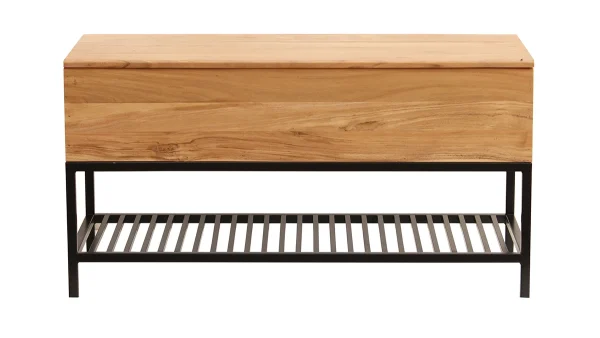 Banc D’entrée Industriel Avec Coffre De Rangement Bois Massif Et Métal Noir L100 Cm SORG excellents soldes 1