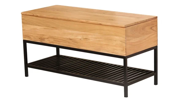 Banc D’entrée Industriel Avec Coffre De Rangement Bois Massif Et Métal Noir L100 Cm SORG excellents soldes 4