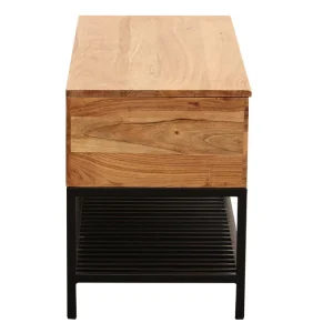 Banc D’entrée Industriel Avec Coffre De Rangement Bois Massif Et Métal Noir L100 Cm SORG 15