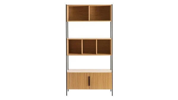 Bibliothèque En Bois Clair Chêne Et Métal Noir L98 Cm SILKA achetez pas cher 1