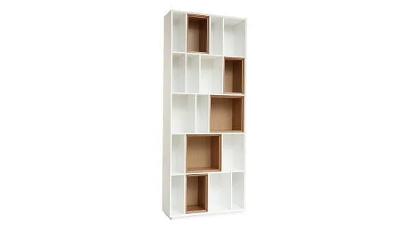 Bibliothèque Modulable Blanche Et Finition Bois Chêne L85 Cm JAZZ 3