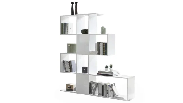 Bibliothèque Ouverte Séparateur Design Blanc Laqué Brillant L139 Cm COMO 1