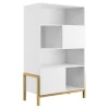 Bibliothèque Scandinave Multi Rangements Blanche Et Bois Chêne Massif L90 Cm CELESTINE pas cher 25