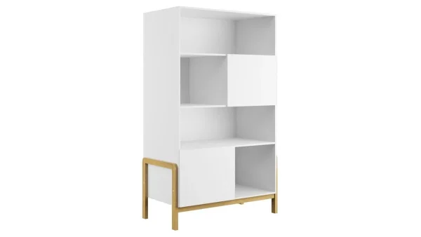 Bibliothèque Scandinave Multi Rangements Blanche Et Bois Chêne Massif L90 Cm CELESTINE 1