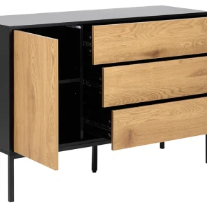 Buffet Bas Industriel Bois Et Métal Noir 1 Porte 3 Tiroirs L120 Cm TRESCA marque pas cher 11