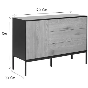 Buffet Bas Industriel Bois Et Métal Noir 1 Porte 3 Tiroirs L120 Cm TRESCA marque pas cher 19