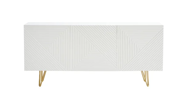 Buffet Design Blanc Et Métal Doré 3 Portes L160 Cm OZEN magasin paris 1