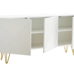 Buffet Design Blanc Et Métal Doré 3 Portes L160 Cm OZEN magasin paris 14