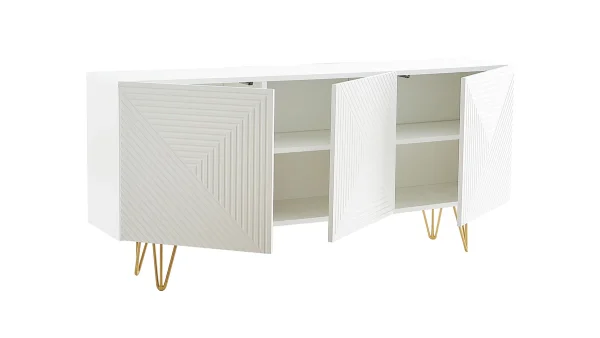 Buffet Design Blanc Et Métal Doré 3 Portes L160 Cm OZEN magasin paris 4