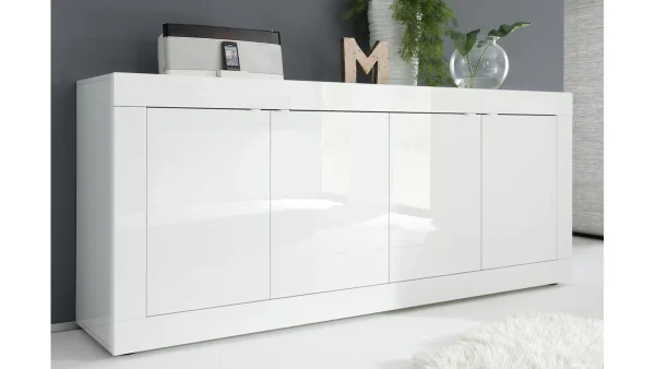 Les achats en ligne Buffet Design Blanc Laqué Brillant 4 Portes L207 Cm LATTE 1