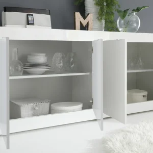 Les achats en ligne Buffet Design Blanc Laqué Brillant 4 Portes L207 Cm LATTE 7