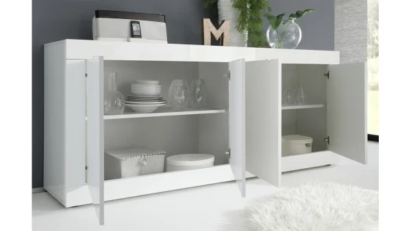 Les achats en ligne Buffet Design Blanc Laqué Brillant 4 Portes L207 Cm LATTE 3