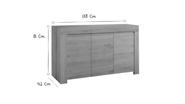 Buffet Design Bois Chêne 3 Portes L138 Cm TINO 8