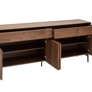 Buffet Design Bois Foncé Noyer Et Métal Noir 4 Portes 2 Tiroirs L180 Cm BLISS en solde 17