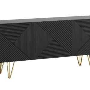 grande popularité Buffet Design Noir Et Doré 3 Portes L160 Cm OZEN 8