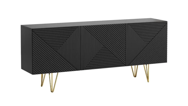 grande popularité Buffet Design Noir Et Doré 3 Portes L160 Cm OZEN 3