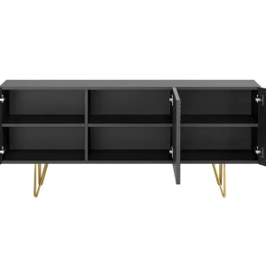 grande popularité Buffet Design Noir Et Doré 3 Portes L160 Cm OZEN 10