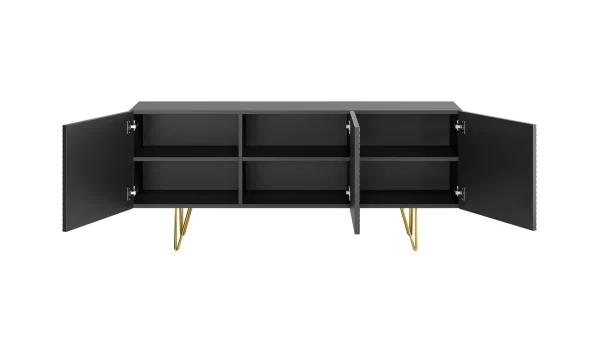 grande popularité Buffet Design Noir Et Doré 3 Portes L160 Cm OZEN 4