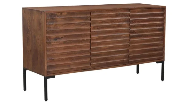 magasin paris Buffet En Bois Foncé Manguier Massif Et Métal Noir 3 Portes L140 Cm ONDA 4