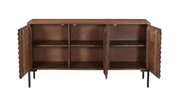 magasin paris Buffet En Bois Foncé Manguier Massif Et Métal Noir 3 Portes L140 Cm ONDA 3