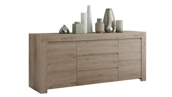 vente chaude Buffet Finition Bois Chêne 2 Portes 3 Tiroirs L184 Cm TINO 1