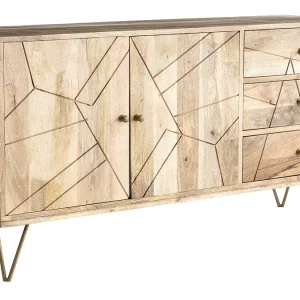 boutiqued en ligne Buffet Gravé En Manguier Massif Et Métal Doré 2 Portes 3 Tiroirs L145 Cm LINIUM 11