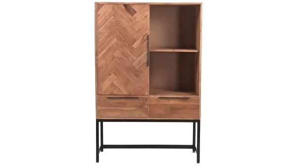 Buffet Haut En Bois Massif Et Métal Noir 1 Portes 2 Tiroirs L95 Cm STICK 1