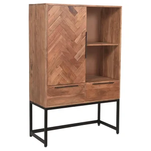 Buffet Haut En Bois Massif Et Métal Noir 1 Portes 2 Tiroirs L95 Cm STICK 11