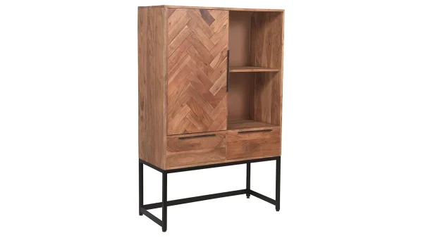 Buffet Haut En Bois Massif Et Métal Noir 1 Portes 2 Tiroirs L95 Cm STICK 3