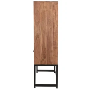 Buffet Haut En Bois Massif Et Métal Noir 1 Portes 2 Tiroirs L95 Cm STICK 13