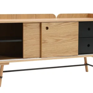 Buffet Japandi En Bois Clair Chêne Et Gris Foncé 2 Portes Coulissantes 2 Tiroirs L120 Cm JAPANSK 13