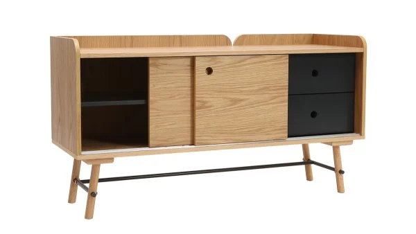 Buffet Japandi En Bois Clair Chêne Et Gris Foncé 2 Portes Coulissantes 2 Tiroirs L120 Cm JAPANSK 4