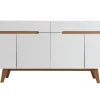 Buffet Scandinave Blanc Brillant Et Finition Bois L180cm MELKA soldes 25